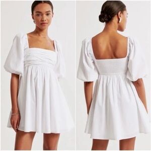 Abercrombie & Fitch Emerson Poplin White Mini Dress NWOT Puff Sleeves Lined S